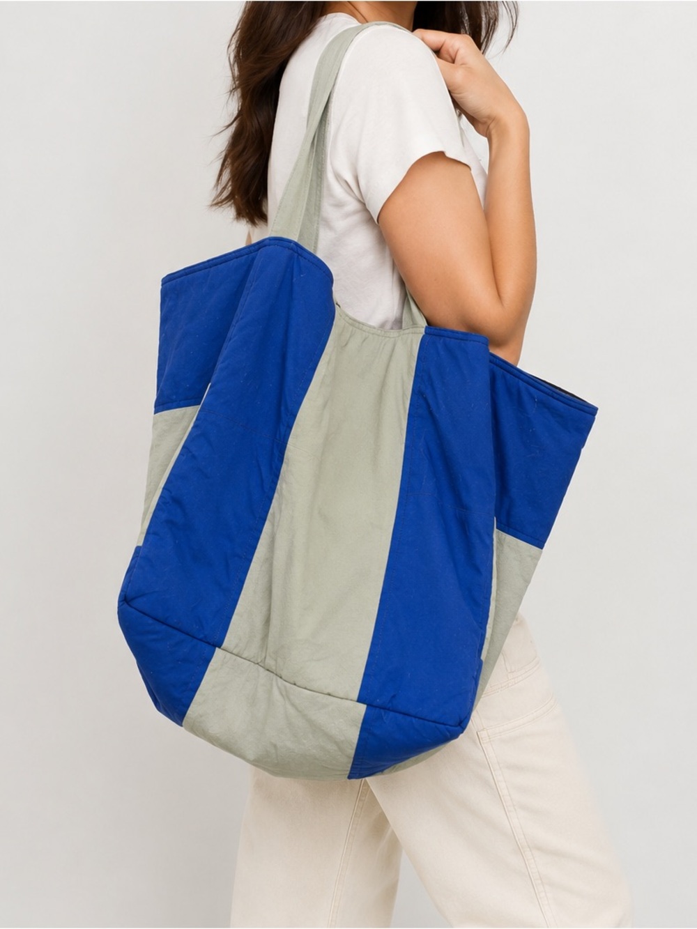 Blue and Grey/Sage-like Colorblock Tote Bag - Womens Shoulder Bag